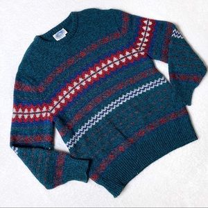 90s Vintage Teal Green Geometric Fair Isle Sweater